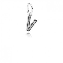 Pandora Jewelry Letter V Zirconia & Silver Hanging Charm - Pandora Jewelry 791334CZ