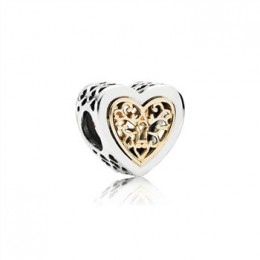Pandora Jewelry Heart silver charm with 14k pattern 791740
