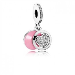 Pandora Jewelry Devoted Heart Dangle Charm-Pink Enamel & Clear CZ 792149EN24
