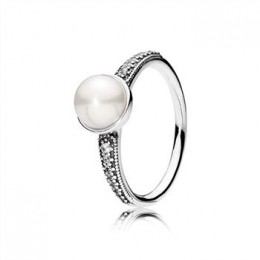 Pandora Jewelry Elegant Beauty Ring-White Pearl & Clear CZ 191018P