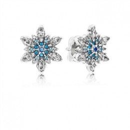 Pandora Jewelry SNOWFLAKE SILVER STUD EARRINGS WITH MIXED BLUE SHADES OF CRYSTAL AND CLEAR CUBIC ZIRCONIA 290590NBLMX