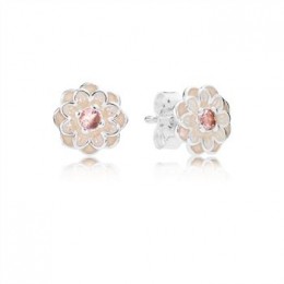 Pandora Jewelry Blooming Dahlia Stud Earrings-Cream Enamel & Blush Pink Crystals 290687NBP
