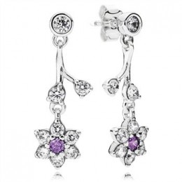 Pandora Jewelry Forget Me Not Drop Earrings-Purple & Clear CZ 290691ACZ