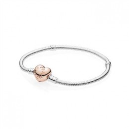 Pandora Jewelry Sterling Silver Bracelet w/ Pandora Jewelry Rose Heart Clasp 580719