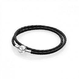 Pandora Jewelry Moments Single Woven Leather Bracelet-Black 590745CBK-D