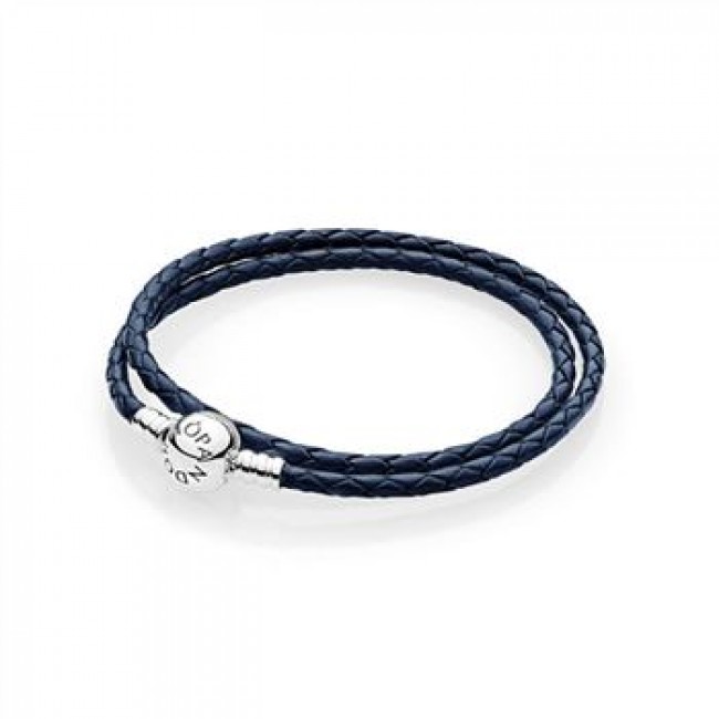 Pandora Jewelry Dark Blue Braided Double-Leather Charm Bracelet 590745CD