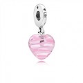 Pandora Jewelry Pink Ribbon Heart Dangle Charm-Murano Glass 797069