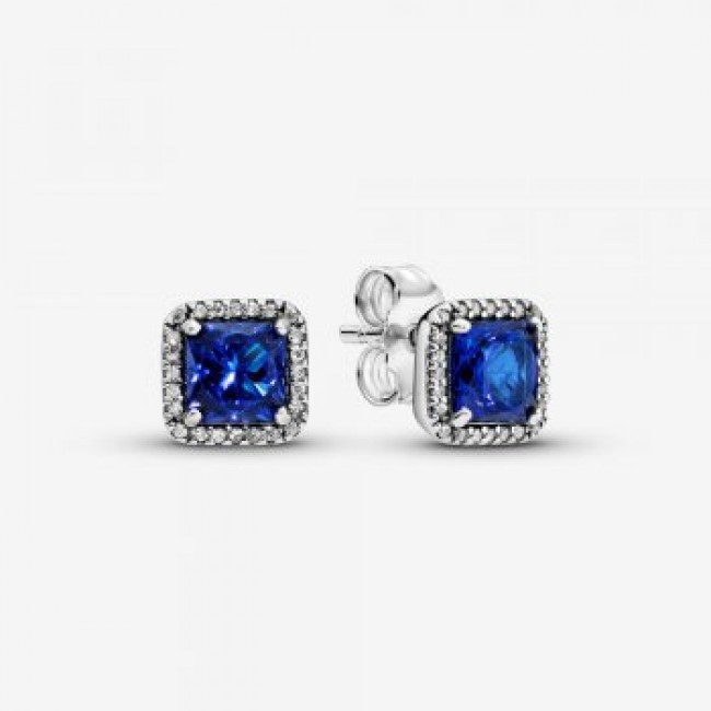 Pandora Jewelry Blue Square Sparkle Halo Stud Earrings 290591NBT