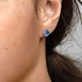 Pandora Jewelry Blue Square Sparkle Halo Stud Earrings 290591NBT
