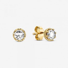 Pandora Jewelry Clear Sparkling Crown Stud Earrings Gold plated 268311C01