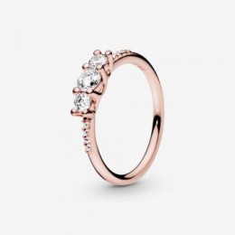 Pandora Jewelry Clear Three-Stone Ring Rose gold plated 186242CZ