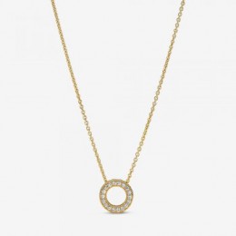 Pandora Jewelry Logo Pave Circle Collier Necklace Gold plated 367436C01