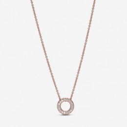 Pandora Jewelry Logo Pave Circle Collier Necklace Rose gold plated 387436C01