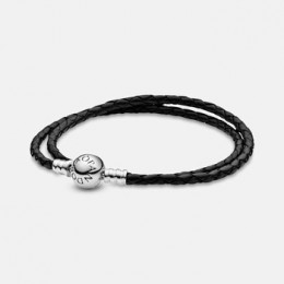 Pandora Jewelry Moments Double Black Leather Bracelet 590745CBK-D
