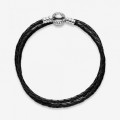 Pandora Jewelry Moments Double Black Leather Bracelet 590745CBK-D