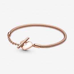 Pandora Jewelry Moments Heart T-Bar Snake Chain Bracelet Rose gold plated 589285C00