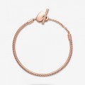 Pandora Jewelry Moments Heart T-Bar Snake Chain Bracelet Rose gold plated 589285C00