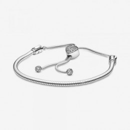 Pandora Jewelry Moments Pave Heart Clasp Snake Chain Slider Bracelet 598699C01