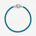 Pandora Jewelry Moments Seashell Clasp Turquoise Braided Leather Bracelet 598951C01-S