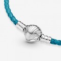 Pandora Jewelry Moments Seashell Clasp Turquoise Braided Leather Bracelet 598951C01-S