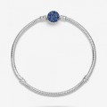Pandora Jewelry Moments Sparkling Blue Disc Clasp Snake Chain Bracelet 599288C01