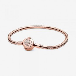 Pandora Jewelry Moments Sparkling Crown O Snake Chain Bracelet Rose gold plated 589046C01