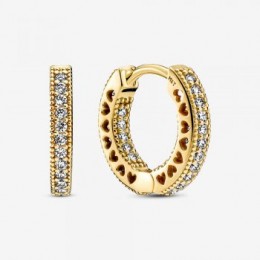 Pandora Jewelry Pave Heart Hoop Earrings Gold plated 266317C01