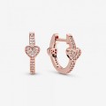 Pandora Jewelry Pave Heart Hoop Earrings Rose gold plated 287290CZ