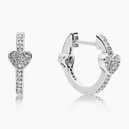 Pandora Jewelry Pave Heart Hoop Earrings Sterling silver 297290CZ