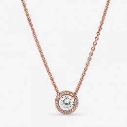 Pandora Jewelry Round Sparkle Halo Necklace Rose gold plated 386240CZ