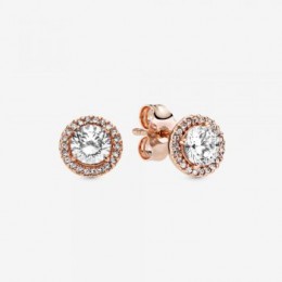Pandora Jewelry Round Sparkle Halo Stud Earrings Rose gold plated 286272CZ