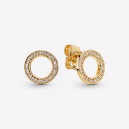 Pandora Jewelry Sparkling Circle Stud Earrings Gold plated 268649C01