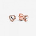 Pandora Jewelry Sparkling Elevated Heart Stud Earrings Rose gold plated 288427C01