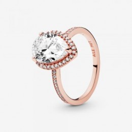 Pandora Jewelry Sparkling Teardrop Halo Ring Rose gold plated 186251CZ