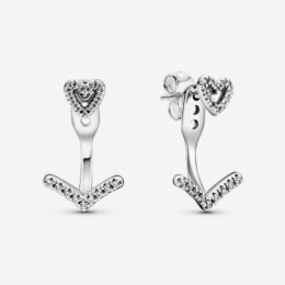 Pandora Jewelry Sparkling Wishbone Heart Stud Earrings 299280C01