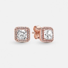 Pandora Jewelry Square Sparkle Halo Stud Earrings Rose gold plated 280591CZ