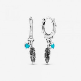 Pandora Jewelry Turquoise Hearts & Feather Hoop Earrings 297205EN168